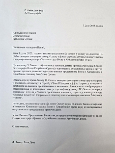 Република Српска - "Службени гласник" - писмо из ОХР-а