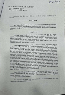 Република Српска - Окружно тужилаштво - наредба о неспровођењу истраге 