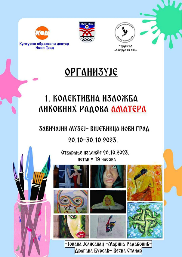 НОВИ ГРАД, 19. ОКТОБРА /СРНА/ - У Вијећниви у Новом Граду сутра ће бити отворена прва колективна изложба ликовних радова аматера.