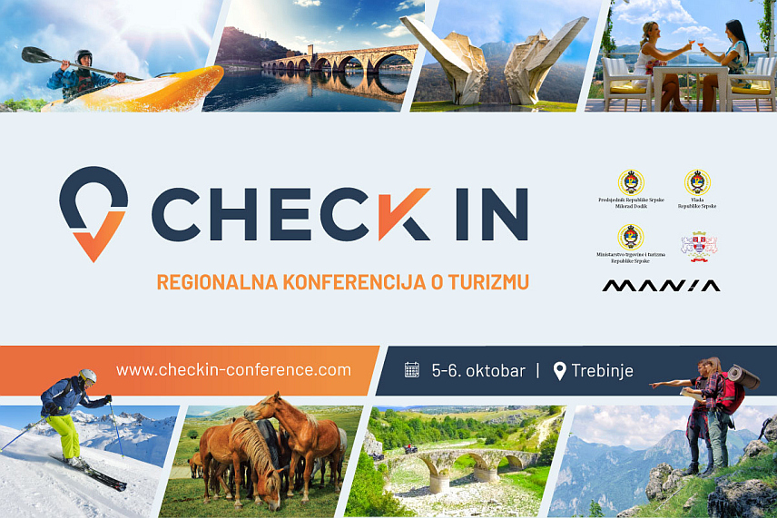 БАЊАЛУКА, 1. ОКТОБРА /СРНА/ - Регионална конференција о туризму "Чек ин" у Требињу биће одржана у четвртак и петак, 5. и 6. октобра, а угостиће више од 300 учесника и говорника из различитих сегмената туризма.