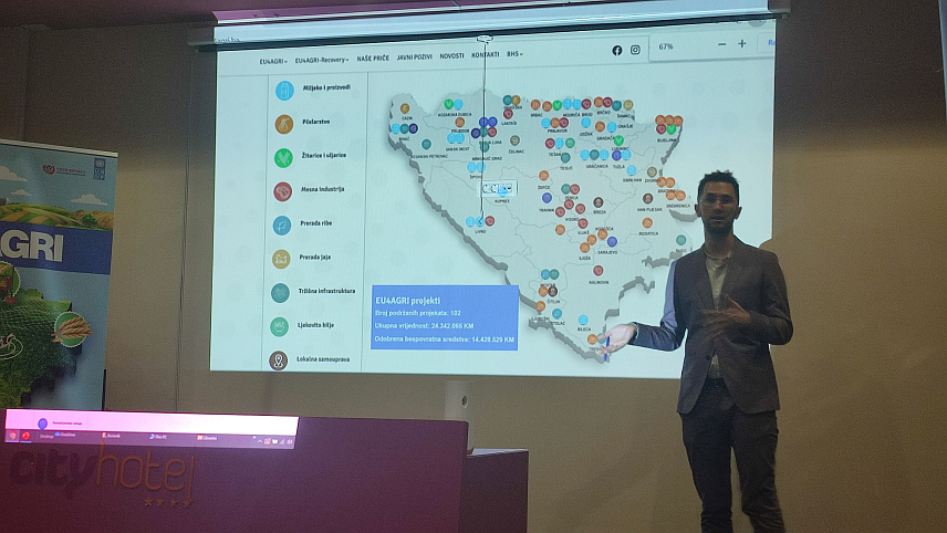 МОСТАР, 25. ОКТОБРА /СРНА/ - Радионица за представнике медија чији циљ је био подизање свијести о пројектима "ЕУ за пољопривреду" и "ЕУ за опоравак пољопривреде" , њиховом обиму, циљевима, релевантностима и предностима за кориснике из пољопривредног сектора и јавност одржана је у Мостару.