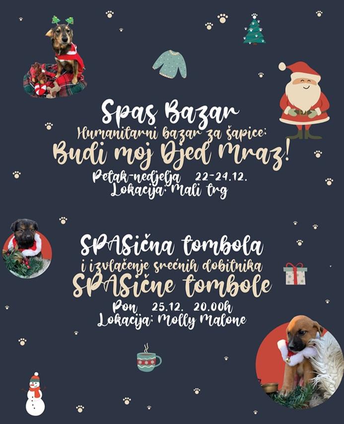 ПРИЈЕДОР, 22. ДЕЦЕМБРА /СРНА/ - У Приједору данас почиње тродневни базар за прикупљање помоћи за збрињавање животиња у органзацији Удружења за заштиту животиња и животне средине "Спас".