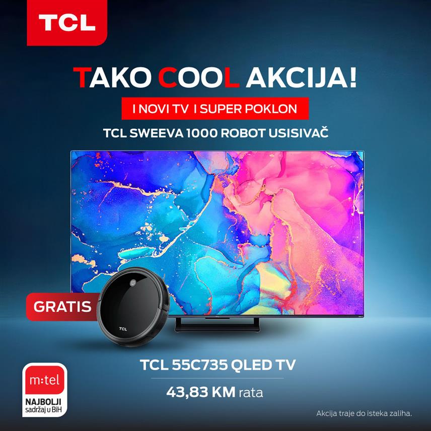 БАЊАЛУКА, 26. СЕПТЕМБРА /СРНА/ - У богатој "М:теловој" понуди уређаја корисници могу пронаћи и телевизор "ТЦЛ 55Ц735" који могу купити уз један од ТВ пакета на рате без камата.