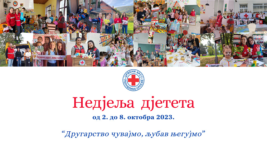 ПАЛЕ, 29. СЕПTЕМБРА /СРНА/ - Црвени крст Републике Српске обиљежиће Недјељу дјетета од 2. до 8. октобра под слоганом "Другарство чувајмо, љубав његујмо".