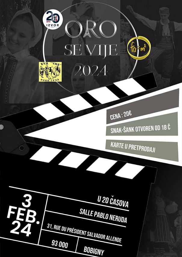 НОВИ ГРАД, 31. ЈАНУАРА /СРНА/ - Културно-умјетничко друштво /КУД/ "Уна" Нови Град наступиће на манифестацији "Оро се вије" која ће у организацији ансамбла народних игара и пјесама "Оро" из Париза бити одржана у главном граду Француске у суботу, 3. фебруара.