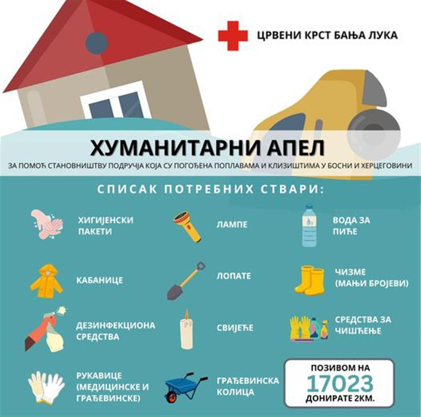 БАЊАЛУКА, 10. ОКТОБРА /СРНА/ - Градска управа Бањалука позвала је суграђане који су у могућности да се одазову хуманитарној акцији за прикупљање помоћи општинама на подручју Федерације БиХ које су погодиле поплаве и клизишта.