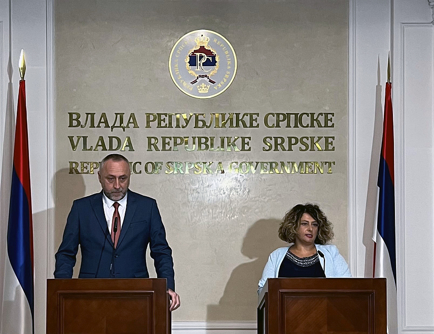 БАЊАЛУКА, 1. ОКТОБРА /СРНА/ - Министар рада и борачко-инвалидске заштите Републике Српске Данијел Егић на конференцији за новинаре у Бањалуци.