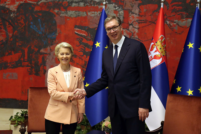 БЕОГРАД, 25. ОКТОБРА /СРНА/ - Предсједник Србије Александар Вучић разговарао је данас у Београду са предсједником Европске комисије Урсулом фон дер Лајен./Фото - Борислав Здриња/