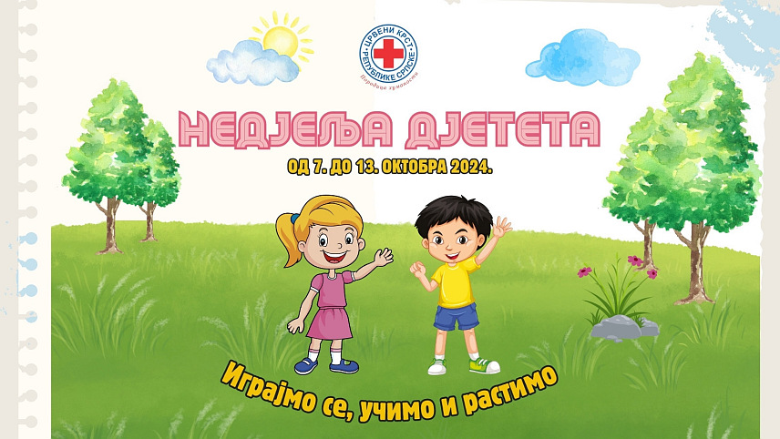 ПАЛЕ, 4. ОКТОБРА /СРНА/ - Црвени крст Републике Српске наредне седмице обиљежиће Недјељу дјетета под слоганом "Играјмо се, учимо и растимо" низом различитих активности усмјерених ка најмлађој популацији Српске.