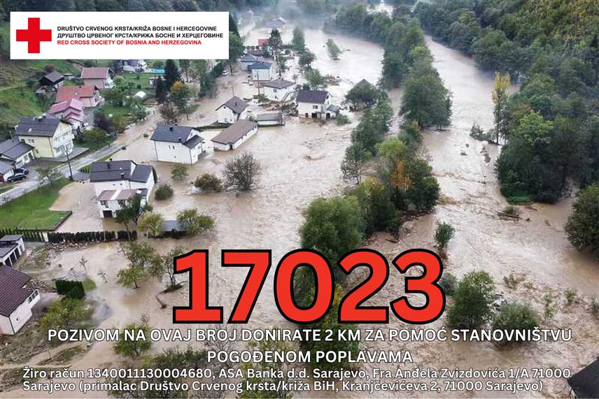 САРАЈЕВО, 4. ОКТОБРА /СРНА/ - Друштво Црвеног крста БиХ позвало је грађане да позову хуманитарни број 17023 и тако помогну становништву које су погодиле поплаве у БиХ.