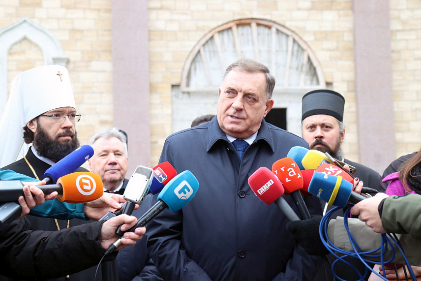 БАЊАЛУКА, 18. НОВЕМБРА /СРНА/ - Предсједник Републике Српске Милорад Додик рекао је да изградња српско-руског храма у Бањалуци представља још један доказ заједничког успјеха и посвећености Српске и Русије. /ФОТО: БОРИСЛАВ ЗДРИЊА/