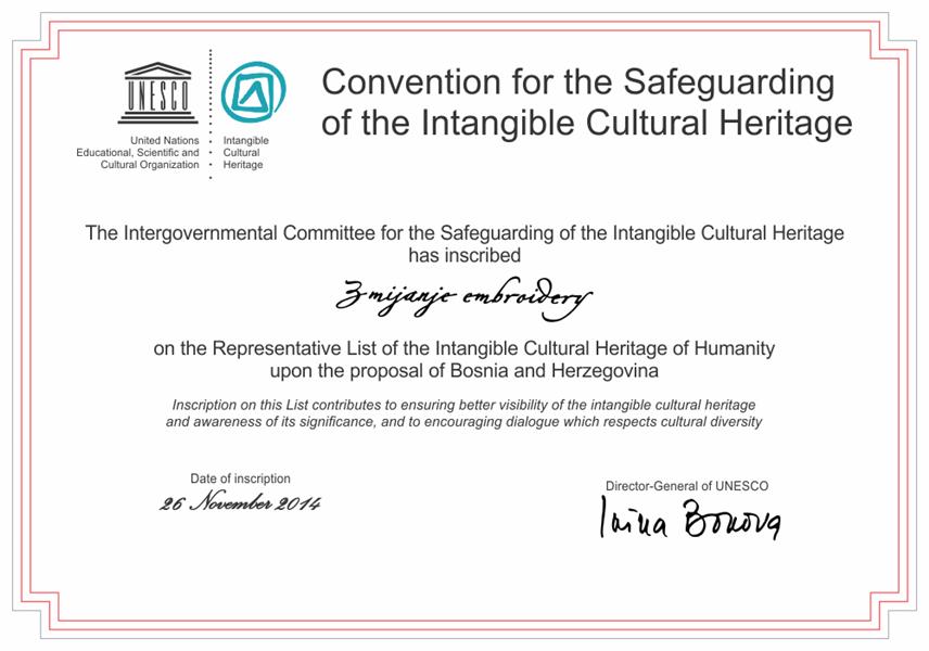 БАЊАЛУКА, 26. НОВЕМБРА /СРНА/ - "Змијањски вез" је на данашњи дан прије 10 година уврштен на репрезентативну Унескову листу нематеријалног културног насљеђа и тако постао свјетско добро.