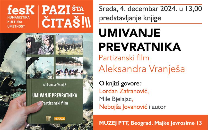 БЕОГРАД, 2. ДЕЦЕМБРА /СРНА/ - У Београду ће у сриједу, 4. децембра, бити представљена научна монографија о пропагандној улози југословенских ратних филмова од 1946. до 1990. године "Умивање превратника – партизански филм", аутора Александра Врањеша, доктора политичких наука и амбасадора БиХ у Србији.	

