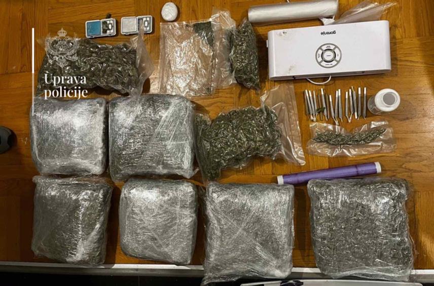 ПОДГОРИЦА, 5. ДЕЦЕМБРА /СРНА/ - Подгоричани чији су иницијали М.М. /23/ и Л.К. /28/ ухапшени су након што је полиција током претреса њиховог аутомобила и стана који користе одузела око 100 грама кокаина и осам килограма марихуане.