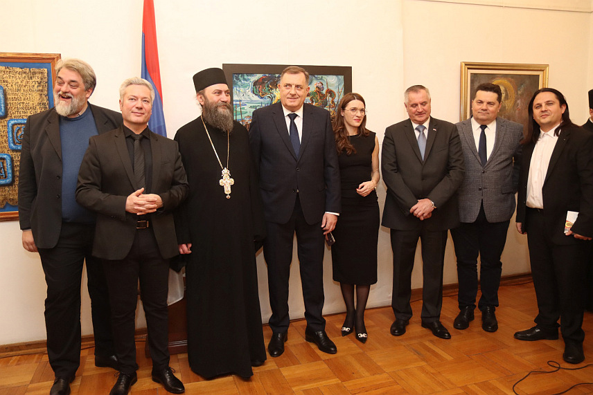 БАЊАЛУКА, 2. ФЕБРУАРА СРНА/ - Предсједник Републике Српске Милорад Додик отворио је вечерас у Бањалуци изложбу "Свети Сава, Светогорац и Хиландарац. Савремени уметнички израз" Светогорског дома из Солуна./фото Борислав Здриња/