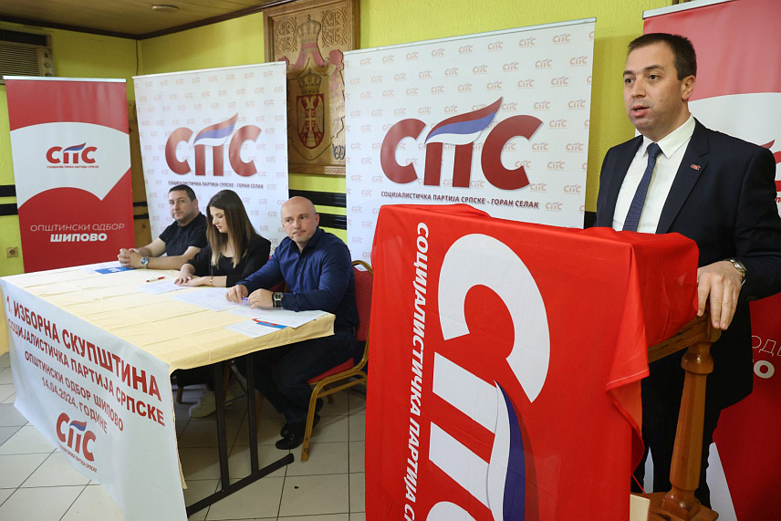 ШИПОВО, 14. АПРИЛА /СРНА/ - Лидер СПС-а Горан Селак на општинској изборној скупштини Социјалистичке партије Српске /СПС/.