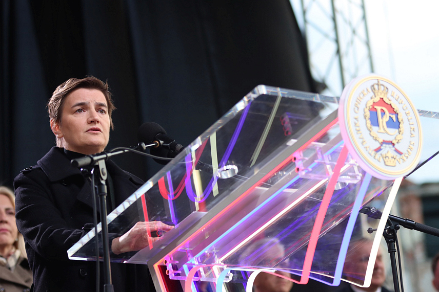 БАЊАЛУКА, 18. АПРИЛА /СРНА/ - Предсједник Скупштине Србије Ана Брнабић поручила је данас у Бањалуци да они који спонзоришу резолуцију о Сребреници у УН не траже ни жаљење нити показивање пијетета за ратне злочине, већ траже најтежу моралну и правну дисквалификацију за цјелокупан српски народ./Фото - Борислав Здриња/