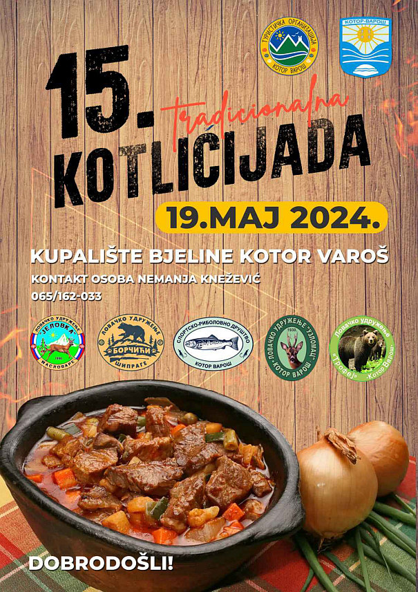 КОТОР ВАРОШ, 13. МАЈА /СРНА/ - Традиционална "Которварошка котлићијада" биће одржана у недјељу - 19. маја, и судећи по интересовању љубитеља ловачких и риболовачких котлића окупиће у такмичарском дијелу велики број екипа из земаља региона, док ће посјетиоци моћи да уживају у богатој гастро понуди тог дана.