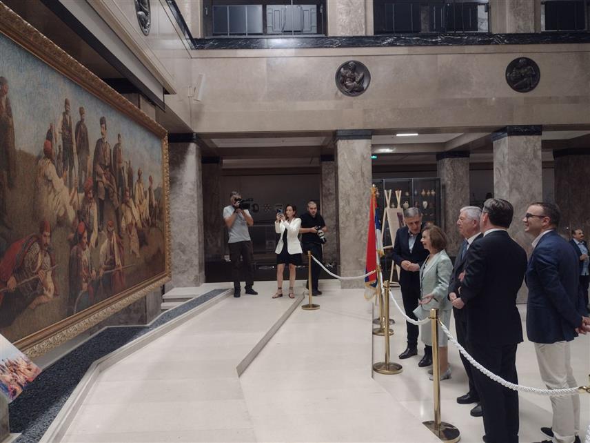 БЕОГРАД, 15. ЈУЛА /СРНА/ - Слика из фундуса Музеја Републике Српске "Устанак Петра Мркоњића" Спиридона Шпире Боцарића свечано је представљена у атријуму Народног музеја Србије у Београду поводом 180 година од рођења српског краља Петра Првог Карађорђевића.