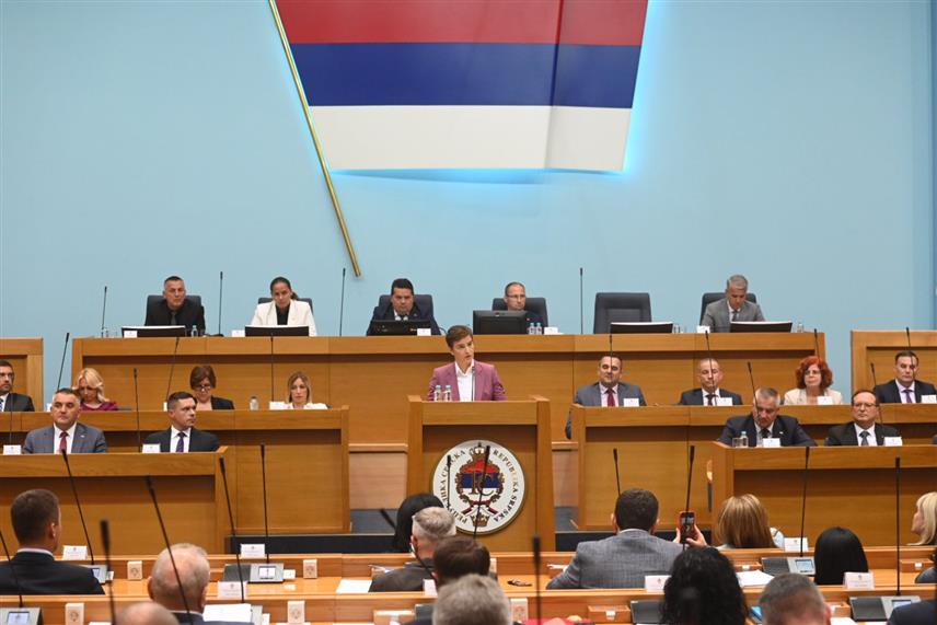 БАЊАЛУКА, 9. ЈУЛА /СРНА/ - Предсједник Народне скупштине Србије Ана Брнабић током обраћања на свечаној сједници Народне скупштине Републике Српске.