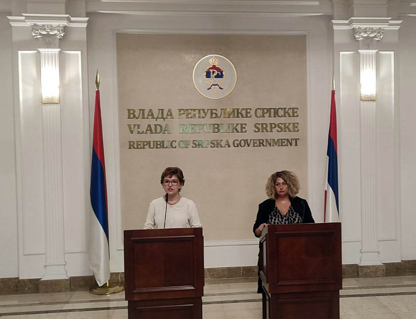 БАЊАЛУКА, 1. АВГУСТА /СРНА/ - Министар финансија Републике Српске Зора Видовић на конференцији за новинаре у Бањалуци, након сједнице Владе.