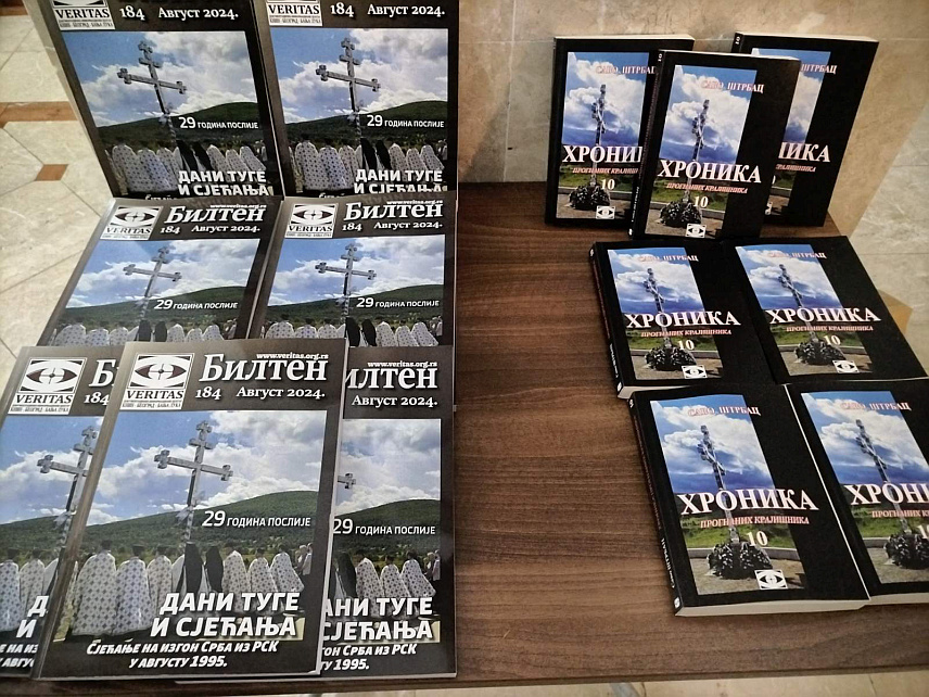 БАЊАЛУКА, 5. АВГУСТА /СРНА/ - Предсједник Документационо-информационог центра "Веритас" Саво Штрбац изјавио је да овај центар сваке године традиционално обиљежава тужне годишњице и сјећа се злочиначке хрватске војно-полицијске акције "Олуја", у којој је убијено или нестало око 2.000 Срба, док је више од 220.000 њих протјерано, те навео да ће на трибини "Дани туге и сјећања" у Бањалуци бити промовисана и три "Веритасова" издања.