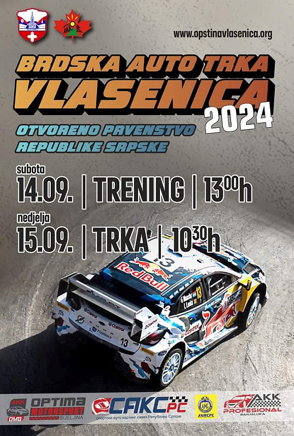ВЛАСЕНИЦА, 11. СЕПTЕМБРА /СРНА/ - Брдска ауто-трка "Власеница 2024", која се бодује за отворено првенство Републике Српске, биће одржана у суботу и недјељу, 14. и 15. септембра.