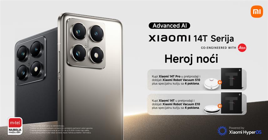 БАЊАЛУКА, 30. СЕПТЕМБРА /СРНА/ - У понуди компаније "М:тел" су врхунски модели телефона из најновије "сјаоми 14T" серије, уз чије наручивање се добијају супер поклони попут робот усисивача и других вриједних изненађења.