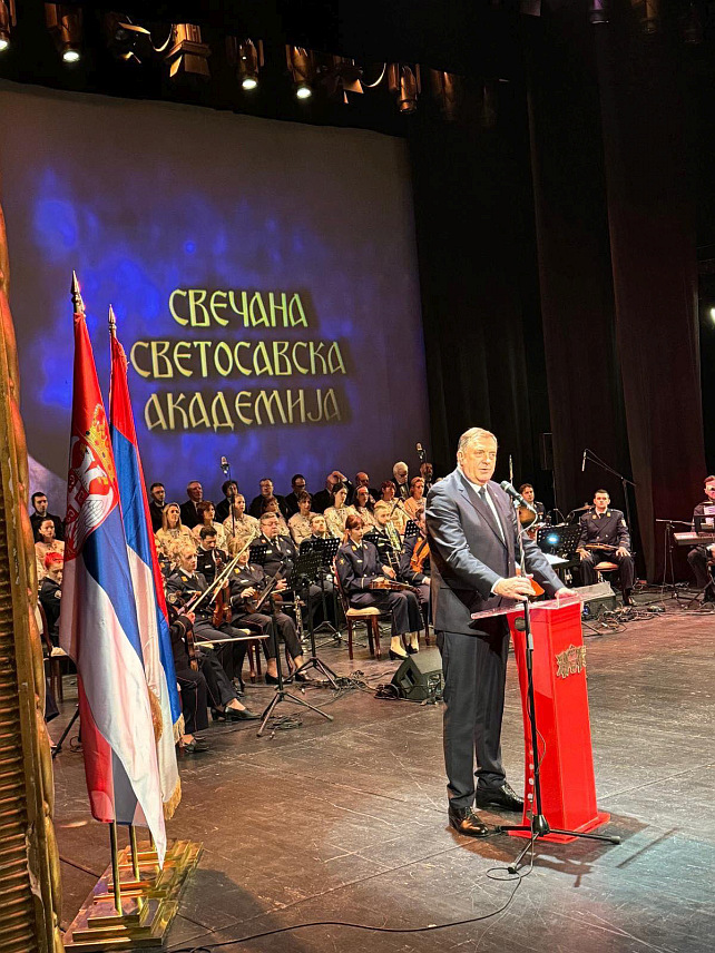 СКОПЉЕ, 27. ЈАНУАРА /СРНА/ - Предсједник Републике Српске Милорад Додик током обраћања на Светосавској академији у Скопљу.