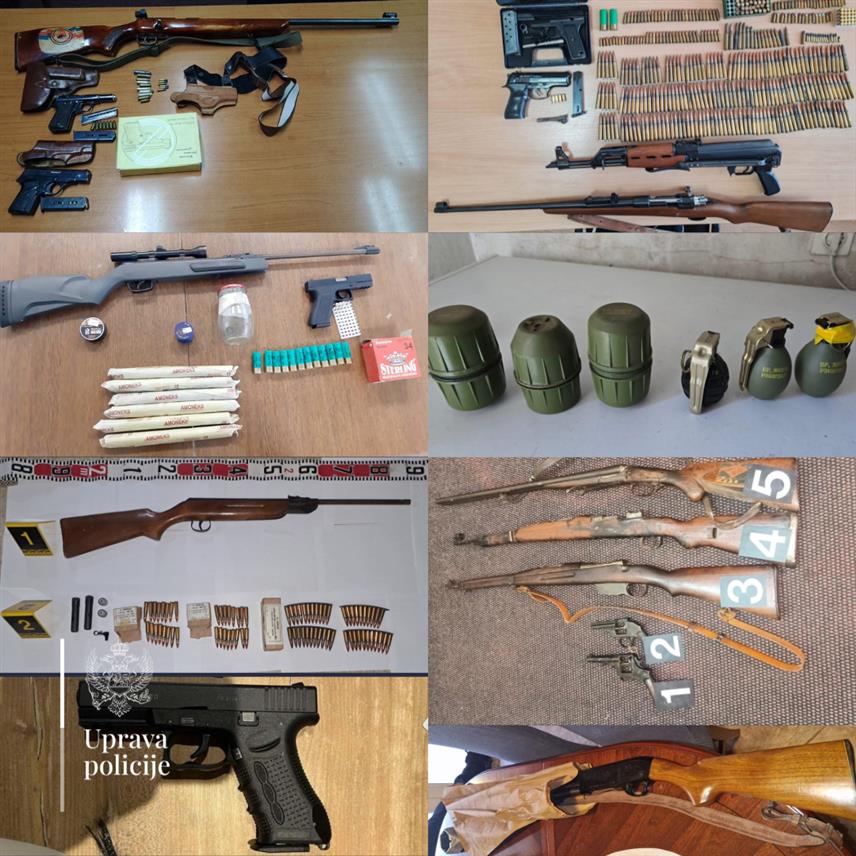 ПОДГОРИЦА, 5. ЈАНУАРА /СРНА/ - Припадници црногорске Управе полиције данас су, у оквиру акције сузбијања нелегалног посједовања оружја, претресли више локација широм Црне Горе и одузели 20 комада оружја, шест штапина експлозива и 520 комада муниције.