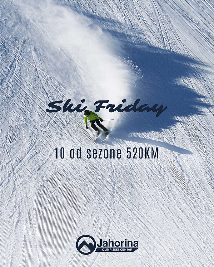 ЈАХОРИНА, 25. НОВЕМБРА /СРНА/ - Олимпијски центар "Јахорина" 28. новембра обиљежава "ски-петак", дан великих попуста током којег ће најпродаванија карта сезоне "10 од сезоне" бити доступна по цијени од 520 КМ, омогућавајући скијање било којих 10 дана или вечери током цијеле зимске сезоне.