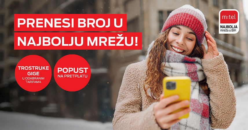 БАЊАЛУКА, 18. ДЕЦЕМБРА /СРНА/ - Корисник друге мреже може да пренесе број телефона у "М:тел" и добије нижу цијену претплате током 12 мјесеци уз дупло више мобилног интернета у "претплата плус", "плус нет" и "топ тарифама", те чак три пута више интернета у "макс" и "премијум" тарифама током 24 мјесеца.