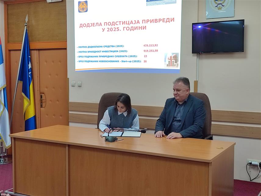 ГРАДИШКА, 22. ДЕЦЕМБРА /СРНА/ - Град Градишка је ове године додијелио готово 480.000 КМ за подршку привреди, а средства су одобрена за 23 постојећа предузећа и подршку оснивању нових 36 привредних субјеката, са којима су данас потписани уговори.