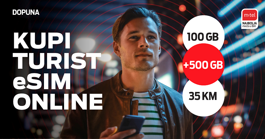 БАЊАЛУКА, 25. ДЕЦЕМБРА /СРНА/ - "М:тел турист е-СИМ" идеалан је избор за све посјетиоце БиХ у празничном периоду, а може се купити онлајн по цијени од 35 КМ, поручили су из компаније "М:тел".