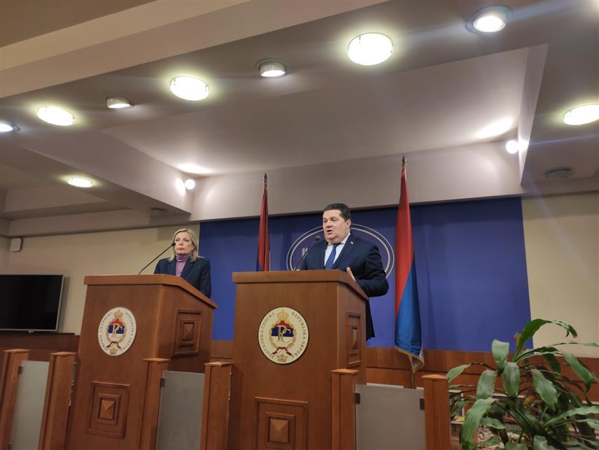 БАЊАЛУКА, 18. ФЕБРУАРА /СРНА/ - Предсједник Народне скупштине Ненад Стевандић и шеф Клуба посланика СНСД-а у Народној скупштини Срђан Мазалица на конференцији за новинаре данас у Бањалуци након сједнице Колегијума Народне скупштине.	