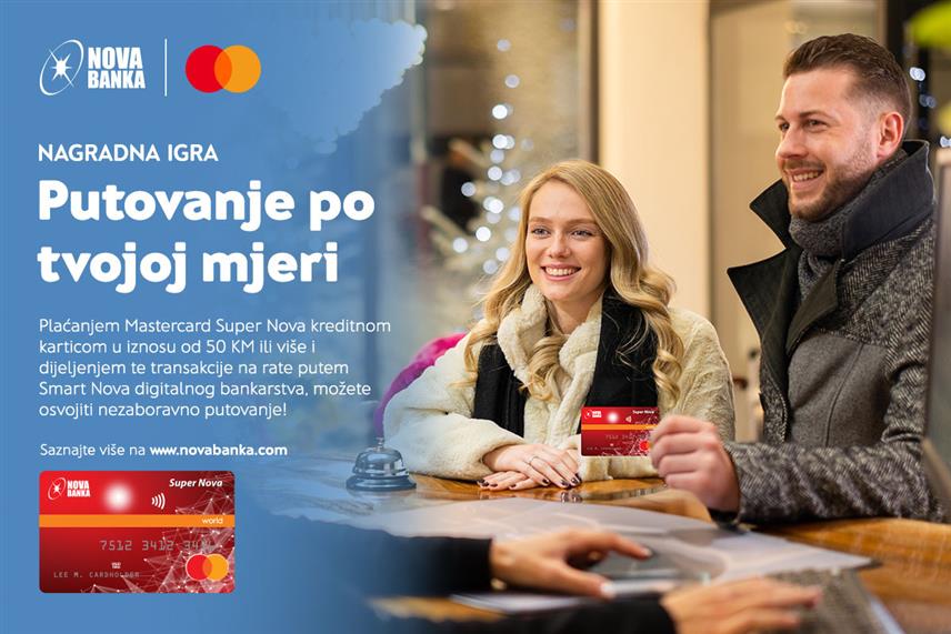 БАЊАЛУКА, 4. ФЕБРУАРА /СРНА/ - Нова банка, у сарадњи са компанијом "Мастеркард", покренула је данас наградну игру "Путовање по твојој мјери" која омогућава корисницима кредитних картица да освоје путовање вриједно 5.000 КМ.
