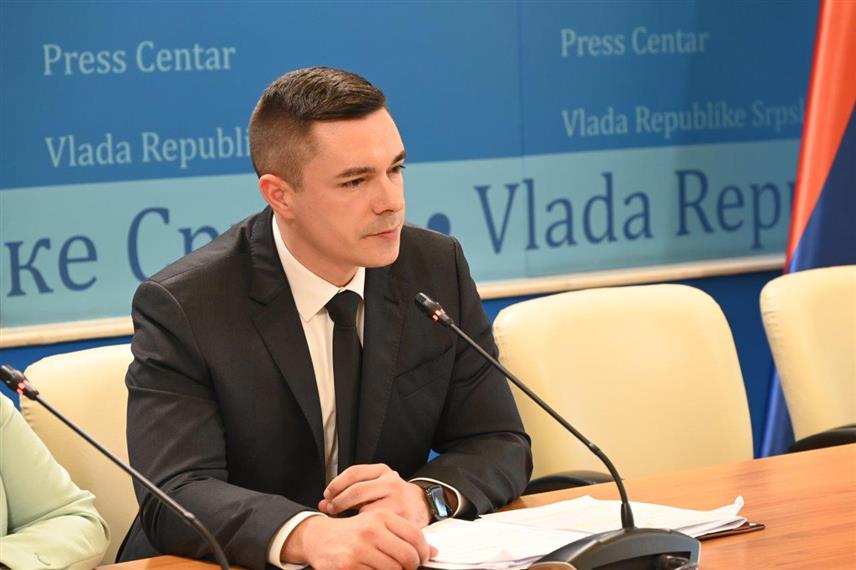 БАЊАЛУКА, 6. ФЕБРУАРА /СРНА/ - Министар правде Републике Српске Милош Букејловић на конференцији за новинаре након сједнице Владе Републике Српске.