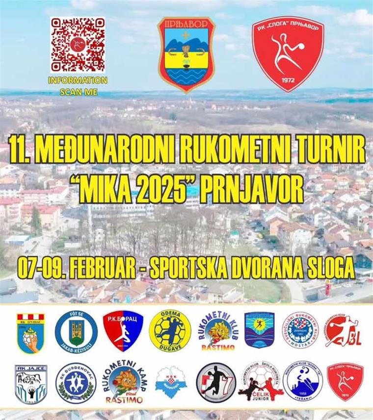 ПРЊАВОР, 7. ФЕБРУАРА /СРНА/ - На 11. Међународном рукометном турниру "Мика 2025" који се наредна три дана одржава у Прњавору у организацији Рукометног клуба /РК/ "Слога" учествује 18 екипа из Мађарске, Србије, Хрватске и свих крајева БиХ са више од 300 младих рукометаша.