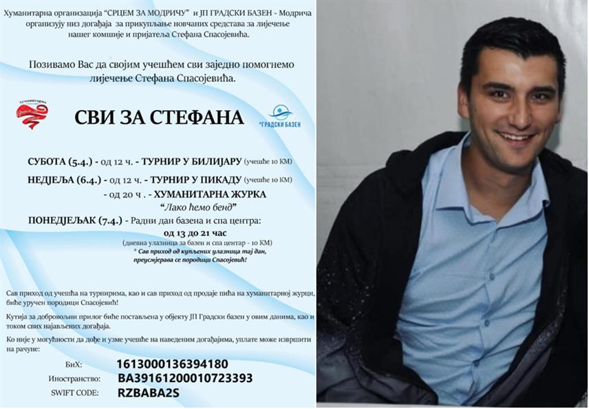 ВУКОСАВЉЕ, 31. МАРТА /СРНА/ – Породица и пријатељи Стефана Спасојевића /32/ из Вукосавља, који је тешко повријеђен приликом пада са крова куће, покренули су акцију прикупљања средстава да би му омогућили адекватно лијечење.