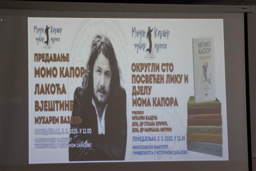 ПАЛЕ, 3. МАРТА /СРНА/ - Књижевник и новинар Мухарем Баздуљ одржао је предавање "Момо Капор: Лакоћа вјештине" на Филозофском факултету Пале.