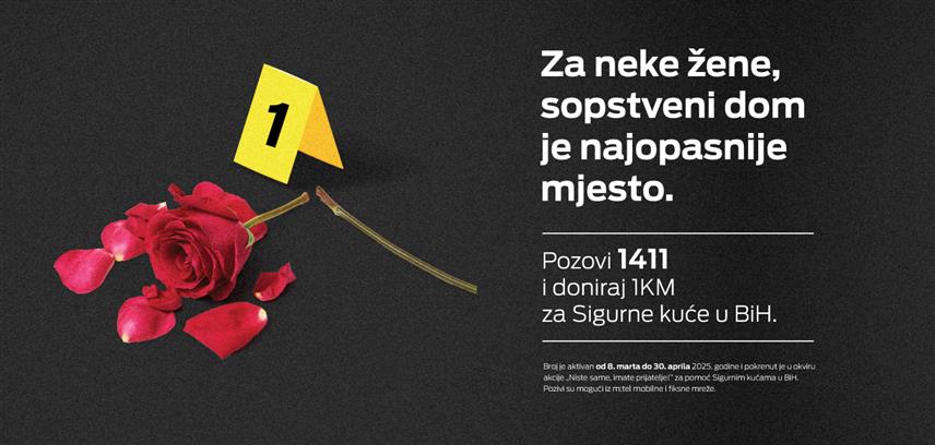 БАЊАЛУКА, 8. МАРТА /СРНА/ - Компанија "М:тел" поводом Међународног дана жена – 8. марта и у оквиру акције "Нисте саме, имате пријатеље" донира 100.000 КМ сигурним кућама у БиХ, а на том плану отворен је и хуманитарни број 1411.