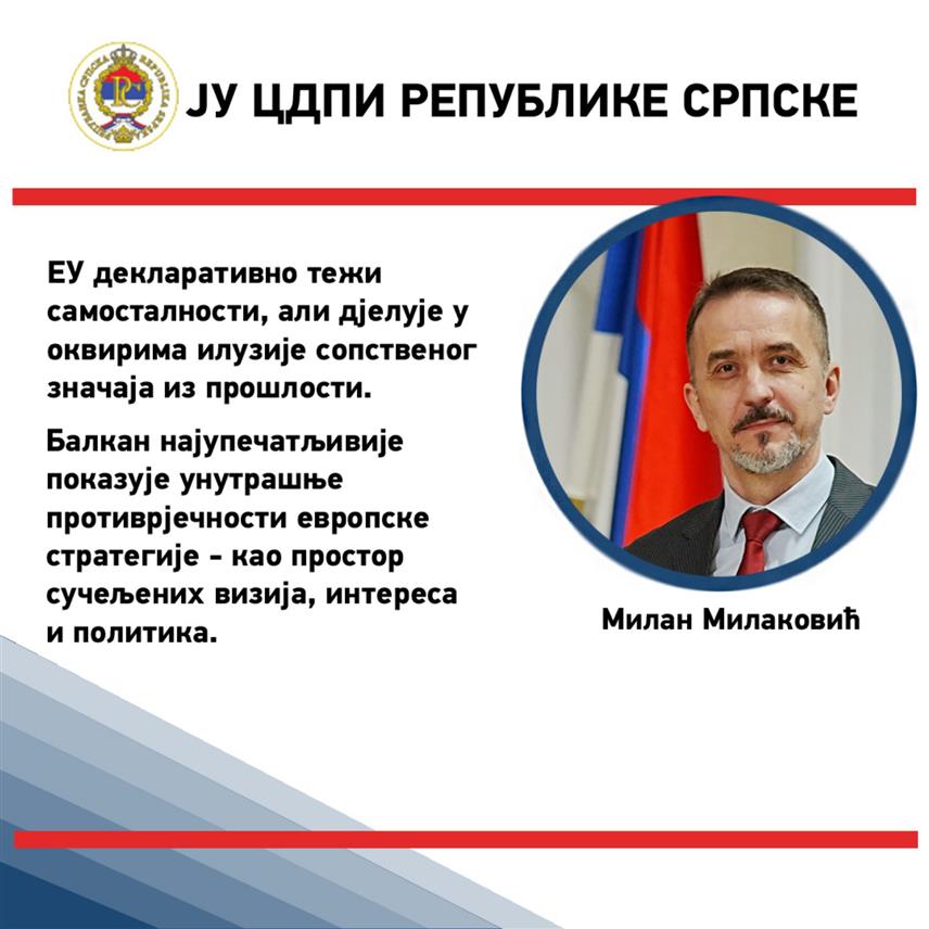 БАЊАЛУКА, 12. АПРИЛА /СРНА/ - Истраживач у области међународних односа и војних питања у Центру за друштвено-политичка истраживања /ЦДПИ/ Реублике Српске Милан Милаковић.
