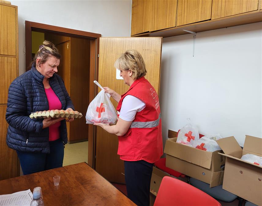 ПАЛЕ, 16. АПРИЛА /СРНА/ - Општинска организација Црвеног крста Пале подијелила је данас 50 пакета помоћи социјално угроженим породицама за васкршње празнике.