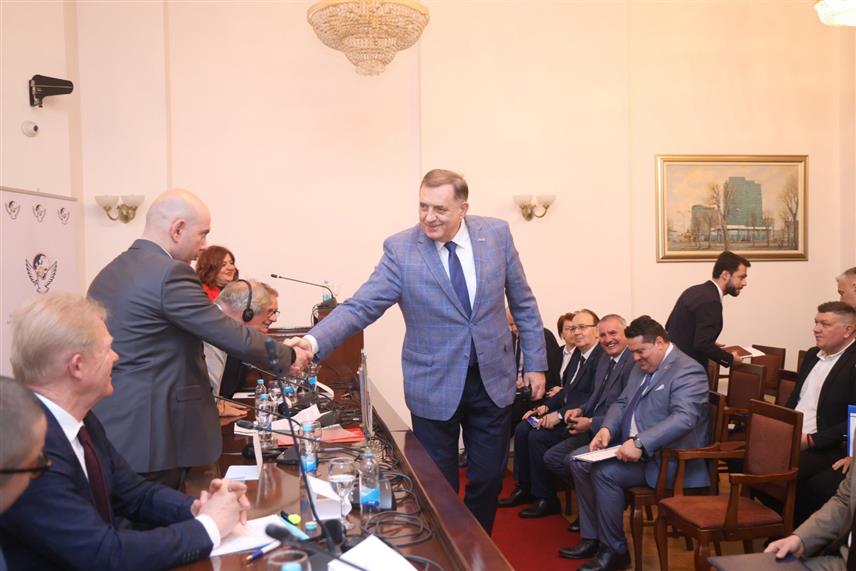 БАЊАЛУКА, 26. АПРИЛА /СРНА/ - Међународни форум "Васкрс - 2025: мир, стабилност и хришћанске вриједности у модерној Европи и на Балкану" почео је данас у Бањалуци у присуству предсједника Републике Српске Милорада Додика./Фото - Борислав Здриња/