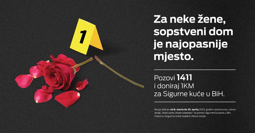 БАЊАЛУКА, 2. АПРИЛА /СРНА/ - Компанија "М:тел" саопштила је да је до краја априла отворен хуманитарни број 1411 за помоћ сигурним кућама у БиХ, односно за жене и дјецу које бораве у њима.