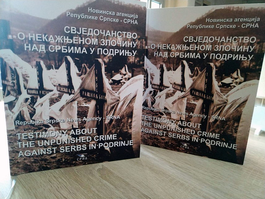БАЊАЛУКА, 7. АПРИЛА /СРНА/ - Новинска агенција Републике Српске - СРНА данас је поводом 33 године рада и крсне славе Благовијести представила књигу "Свједочанство о некажњеном злчину над Србима у Подрињу", документ и потресно свједочење о српском страдању на српском и енглеском језику.