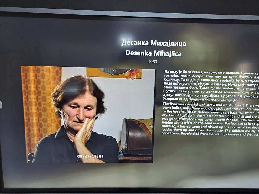 КОЗАРСКА ДУБИЦА, 7. АПРИЛА /СРНА/ - Стална поставка Спомен–подручје Доња Градина употпуњена је видео-свједочанствима јасеновачких логораша.