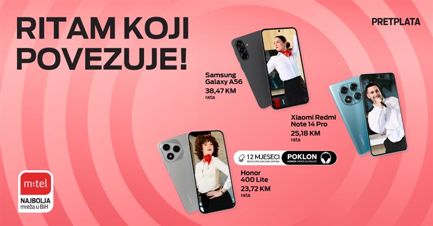 БАЊАЛУКА, 16. МАЈА /СРНА/ - Компанија "М:тел" у понуди има три нова модела телефона - "онор 400 лајт", "самсунг галакси А56 пет ге" и "сјаоми редми ноут 14 про четири ге".