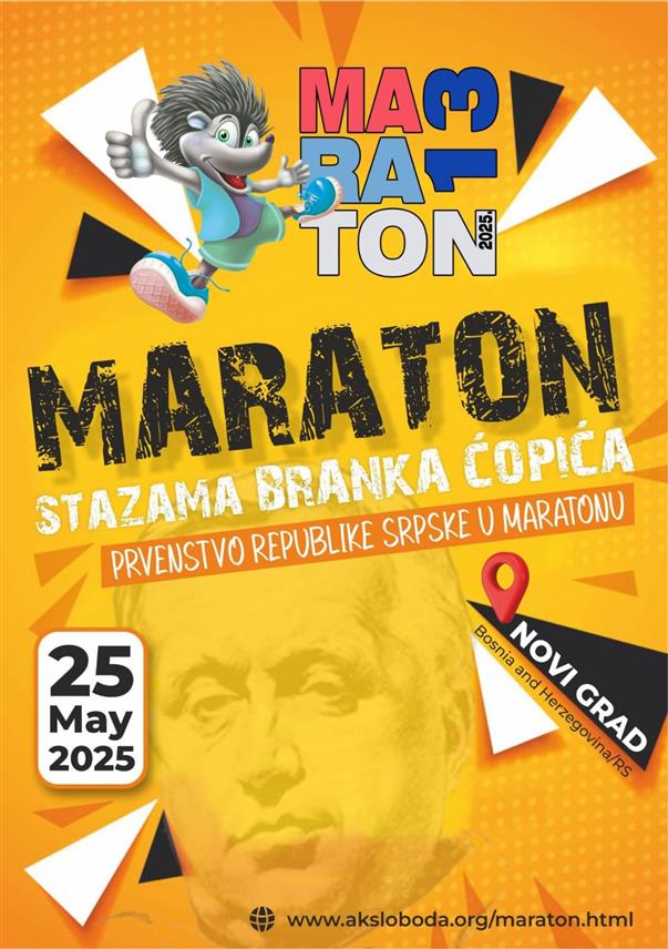 НОВИ ГРАД, 24. МАЈА /СРНА/ - Маратон "Стазама Бранка Ћопића" сутра стратује у Хашанима у општини Крупа на Уни, а до сада је пријављено 80 учесника који ће трчати до Новог Града.