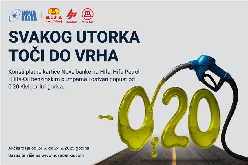БАЊАЛУКА, 20. ЈУНА /СРНА/ - Нова банка Бањалука покренула је нову промотивну кампању под називом "Сваког уторка точи до врха", осмишљену како би наградила лојалност својих клијената и додатно их подстакла на кориштење безготовинског плаћања.